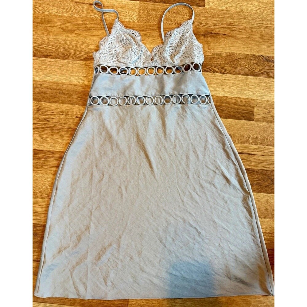 Victoria's Secret Satin Lace Trim Slip Chemise Adjustable Straps Light Blue XS
